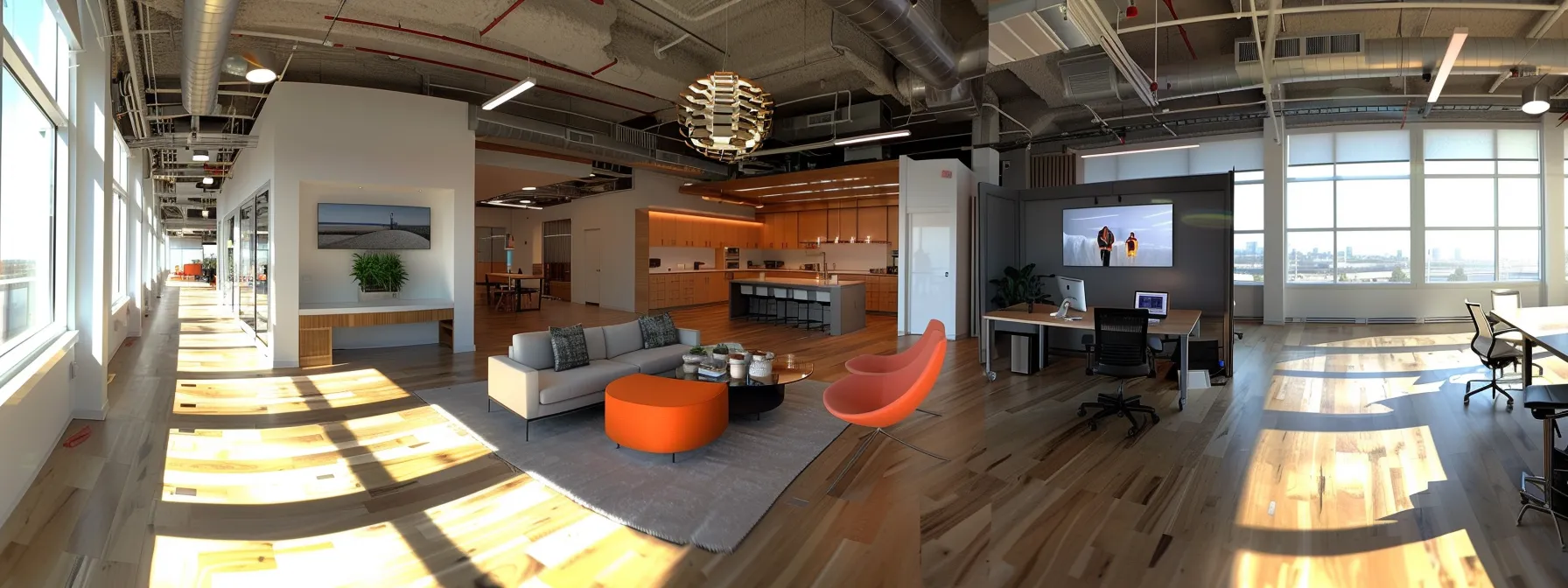 a dynamic and modern office workspace featuring diverse professionals collaborating seamlessly around sleek technology, bathed in natural light, symbolizing the cost efficiency, scalability, and security of cloud service models.