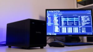 Synology NAS with virtual machine on screen