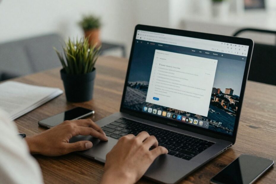 Laptop in a home office, remote work productivity