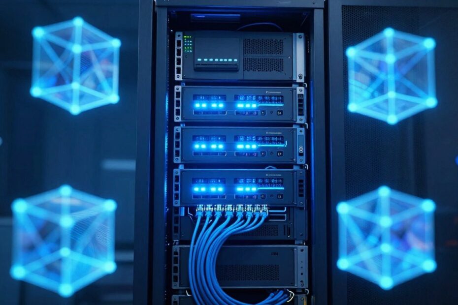 Abstract shapes floating around servers in a data center.