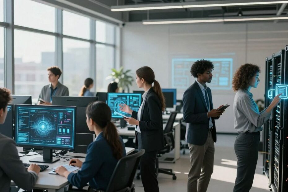 IT professionals working with advanced technology and infrastructure.